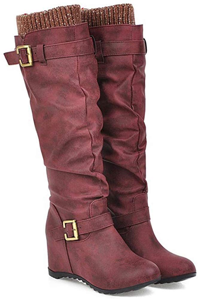 Stivali da donna Western Cowboy al ginocchio, invernali, caldi e freddi, stivali alla coscia alti, in pelle PU con tacco alto, stivali lunghi, stivali invernali femminili