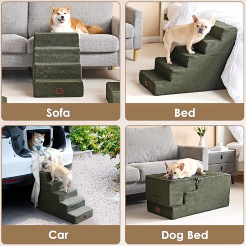 Image of EHEYCIGA Dog Stairs for High Bed 22.5 inch H, 5-Step Dog Steps for Bed, Pet Steps for Small Dogs and Cats, Non-Slip Balanced Pet Ramp Indoor, Military Green