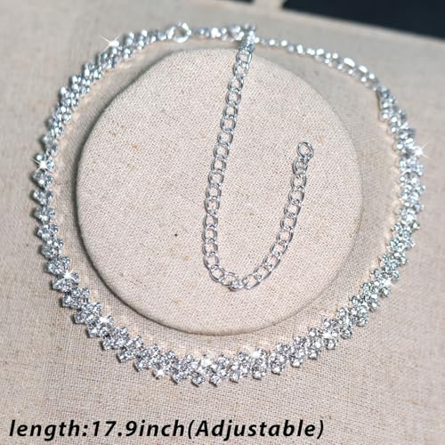 Ronglry Rhinestone Choker Necklace for Women Silver Diamond Choker Necklaces for Women Sparkly Crystal Rhinestone Necklace for Women Silver Chokers for Women Party Prom Wedding Jewelry Accessories2