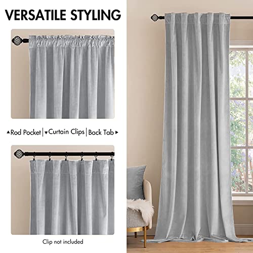 Image of MIULEE Greyish White Velvet Blackout Curtains 52x72 inches 2 Panels | Luxury, Thermal Insulated, Super Soft Window Drapes for Bedroom Living Room, Rod Pocket & Back Tab