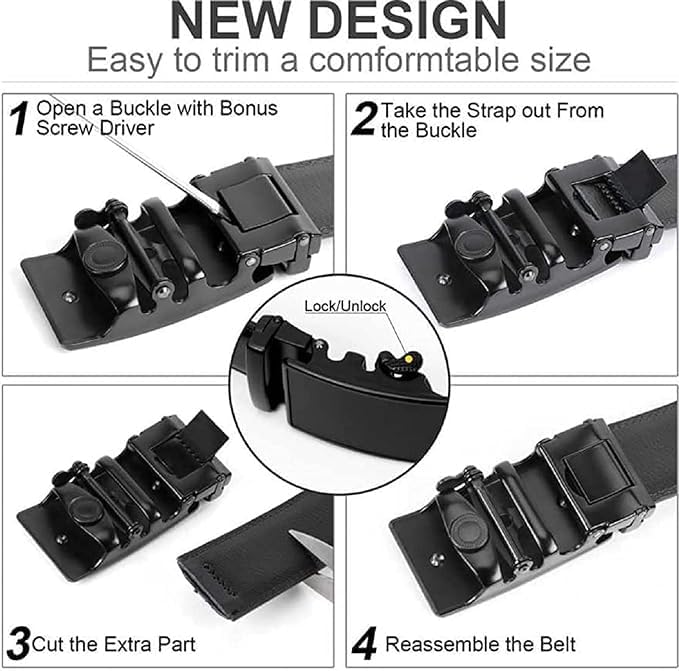 Image of ZEVORA Men's Auto Lock Buckle Leather Belt for Men, Formal /Casual,Autolock 01