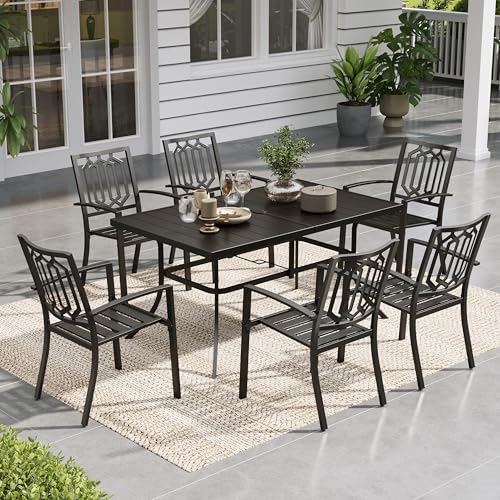 Image of Sophia & William Patio Table and Chairs Set, Outdoor Dining Set for 6, 7 Piece Metal Patio Furniture, 60 inch Black Rectangular Table(Geometry)