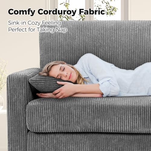 Image of Kidirect 70in Corduroy Couch, Sofa No Tool Assembly, Comfy Couches for Living Room 21in Deeper Seats, Corduroy Sofas for Living Room with 2 Pillows, Oversized Loveseat Sofa, Boho Love Seat Grey Couch