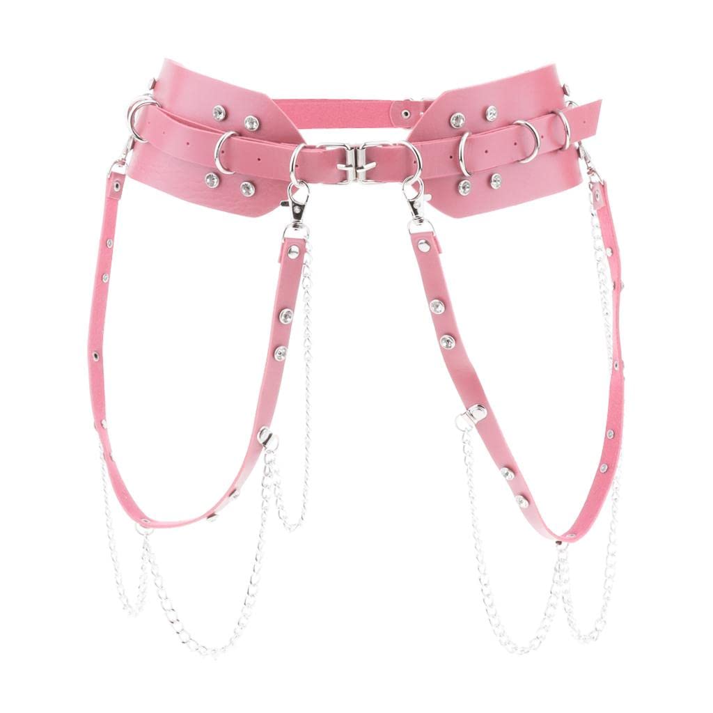 URJIX™ Women's Punk Waist Belt Leather Harness Adjustable Wide Waistband Pink-image-24