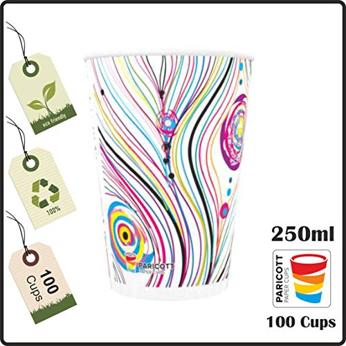 Image of PARICOTT 250ml - 100 Cups | Morpankh Printed Paper Cups | Eco-Friendly Disposable Glasses for Cold Drinks, Juice, Water, Cocktail - Ideal for Parties, Events, Travel, Use & Throw