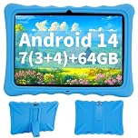 Veidoo Kids Tablet - 10.1 Inch IPS Eye-Care Screen, 7GB (3+4) RAM 64GB ROM 512GB Expandable, Dual Camera, WiFi 6, Octa-Core Parental Control Tablet Comes with Silicone Protective Cover(Blue)