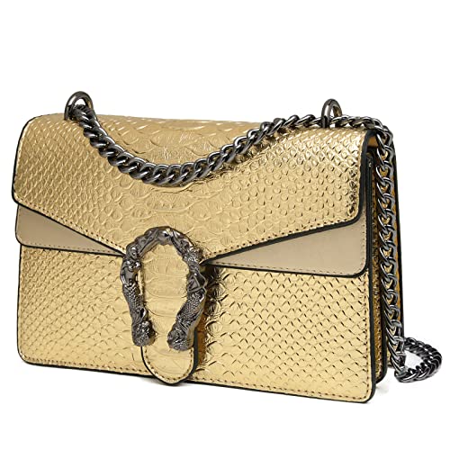 Image of MYHOZEE Crossbody Bags for Women - Snake Printed Clutch Purses Leather Chain Shoulder Bags Evening Handbags