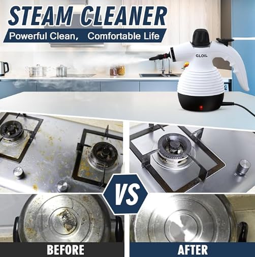 Image of Handheld Steam Cleaner, a versatile and portable home cleaning device, comes with a 10-piece accessory set. Effortlessly removes stubborn stains like dirt and grease, saving you time and effort.