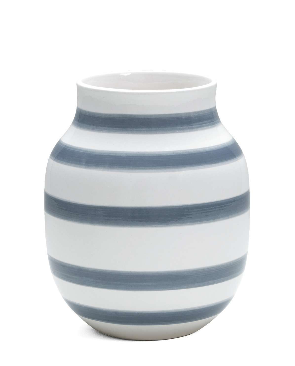 Kähler Omaggio Porcelain Vase with Stripes, Modern Vase, Round, Bulbous, Scandinavian Design Vase for Flowers, Light Blue, 20 cm