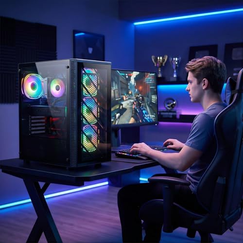 Image of STGAubron Gaming PC Computer Desktop, Intel Core i7 up to 3.9G, Radeon RX 590 8G, 32GB RAM, 1TB SSD, WiFi 6, BT 5.0, RGB Fan x4, Windows 11 Home