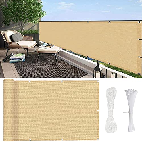 Balkonsichtschutz, 95 x 850 cm, UV-beständig, strapazierfähige Stoffabdeckung mit Kabelbindern und Seil, für Veranda, Deck und Hinterhof, Sandgelb