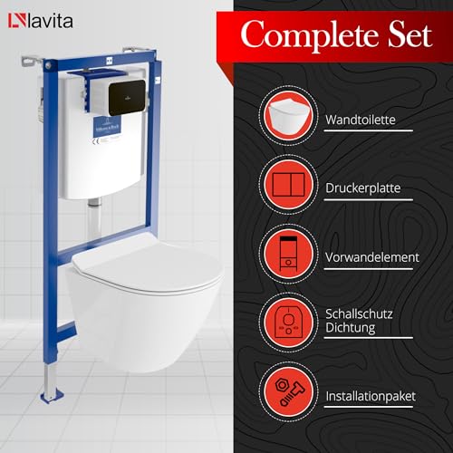Lavita ViConnect H112 Vorwandelement Unterputz WC mit Bedienplatte + Wand Hänge Tiefspül WC Sogo Slim Weiß Spülrandlos + WC Sitz Komplettset Unterputz Spülkasten Toilette Komplett Sett WC – Bild 3