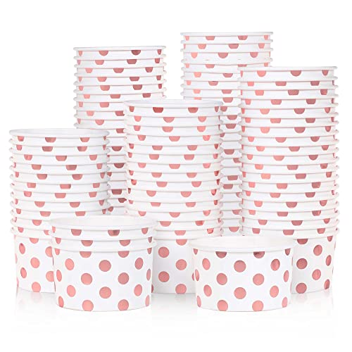 MATICAN Coupelles en Papier pour Glaces - 100 unités de 160 ml, Bols Jetables pour Desserts Chauds ou Froids, Décorées de Pois en Or Rose