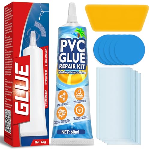 Vigorder Kit Réparation Piscine, 60ml Patch Réparation Piscine, Réparation Étanche en Vinyle pour Gonflables–Piscine, Bain à Remous, Bateau PVC, Radeau,...