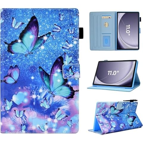 BYCeKe Case for Samsung Galaxy Tab A9+/A9 Plus 11 inch 2023 2024(SM-X210/X216/X218),PU Leather Multi Angle Stand Cover Slim Folio Protective Case for Galaxy Tab A9 Plus, Auto Wake/Sleep,Blue Butterfly Cover