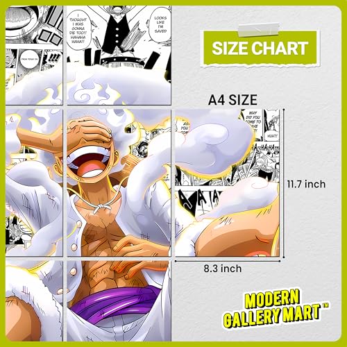 Image of MODERN GALLERY MART Pack of 20 One Piece Monkey D.Luffy Manga Poster | A4 Size Anime Wall Art (8.3 x 11.7 inch) | Manga Posters with Glue Dots | Anime Poster for Bedroom, Living Room, Office