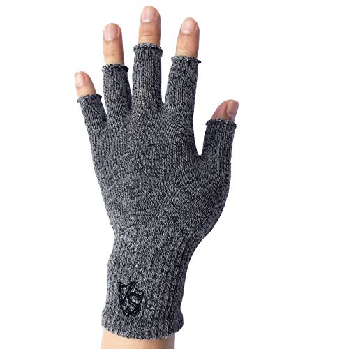 Vital Salveo - Stretchy Unisex Half Finger Texting Circulation Fingerless Recovery Gloves (Pair)-Large-Light Grey