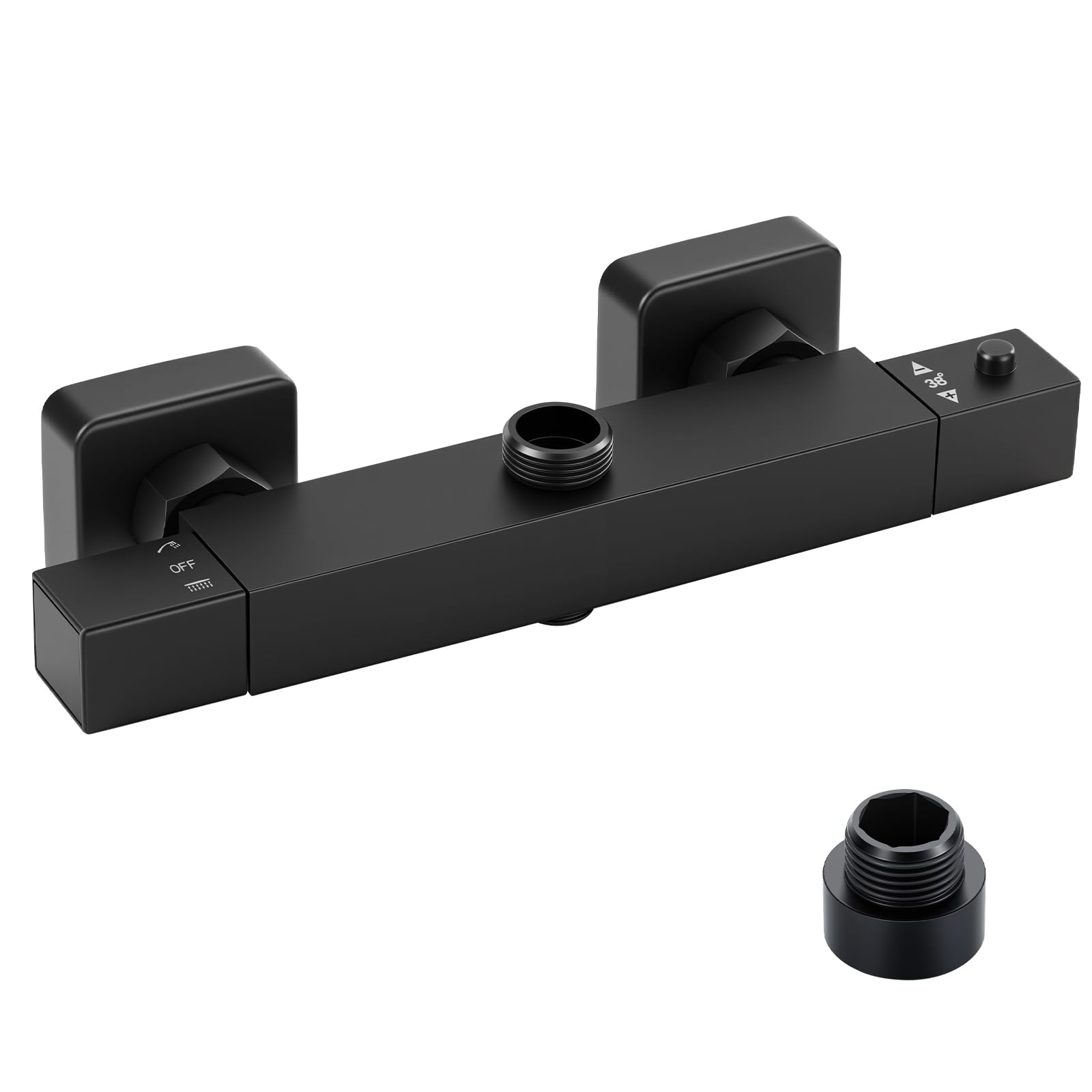 Ronvie Barra termostática de ducha - Válvula de latón montada en pared de dos salidas, cerradura de seguridad de 38 °C y superficie táctil fría con tapa G de 3/4" y conectores BSP de 1/2" G-inferior