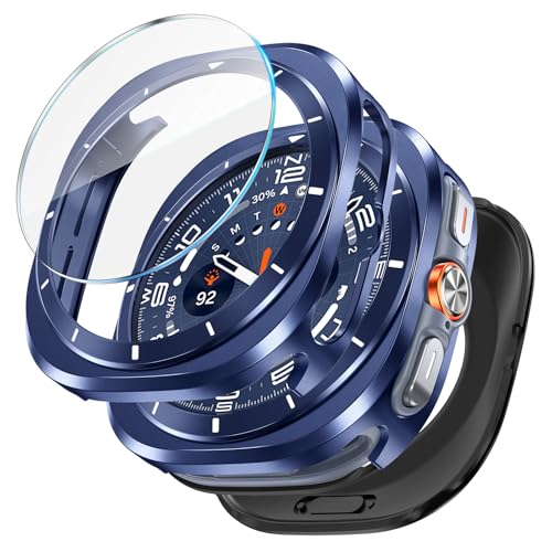 LETOID 3 in 1 Metal Case for Samsung Galaxy Watch Ultra/Ultra 2 Screen Protector 47mm Stainless Steel Protective Bumper Face Hard PC Back Cover and 9H Tempered Glass Film for 7 Ultra & 8 Ultra