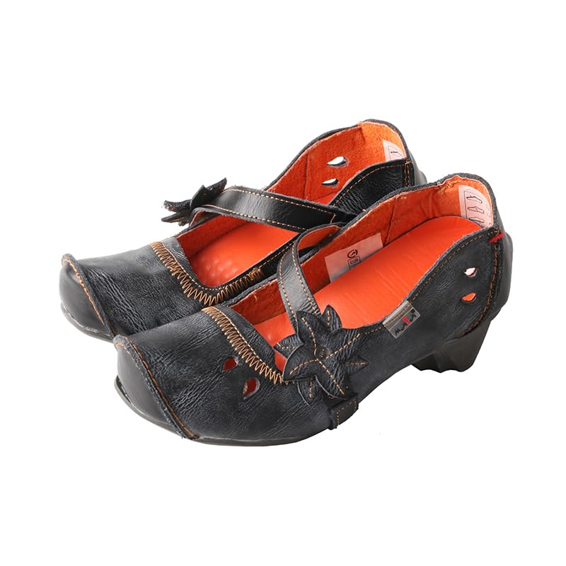 TMA EYES Women's Leather Soft Sole Comfort Low Heel Casual Shoes with Fish Mouth Design3