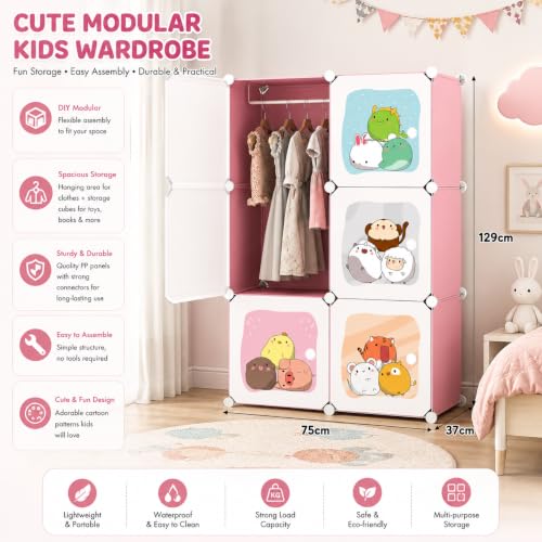 Image of Mevigo Plastic Wardrobe for Kids & Baby | 6-Door Cupboard for Clothes | Almirah for Kids Clothes | Collapsible Baby Wardrobe | Cupboard Storage Rack for Toys Books | Bedroom -Pink-KTQ1