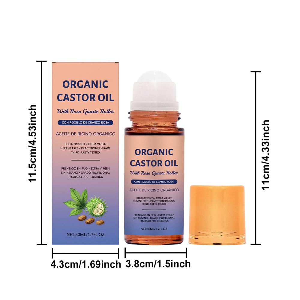 1 PCS Organic Castor Oil Roll On: 100% Cold Pressed Moisturizing Oil with Rose Quartz Roller - for Brows, Lashes, Dry Skin & Face, Travel Friendly Leakproof Roller Bottle (1) — view 9