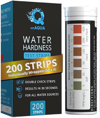 WEAQUA Water Hardness Test Kit - DoubleCheck200 Strips with Sample Cup - Hard Water Testing Kit