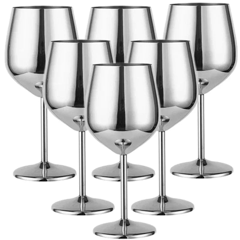 Wunderschöne große Edelstahl Weingläser - Champagner Rotwein Cocktailgläser (Silber) 500ml