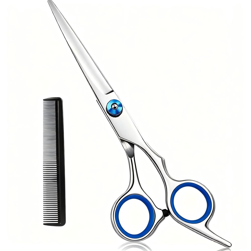 Stainless Steel Hair Cutting Scissors 6.5 Inch Hairdressing Razor Shears Professional Salon Barber Haircut Scissors, One Comb Included, Home Use for Man Woman Adults