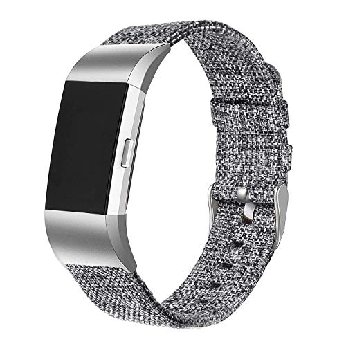 bayite Canvas Bands Compatible Fitbit Charge 2, Soft Classic Replacement Wristband Straps Women Men, Charcoal Small (5.5-6.7 Inch)
