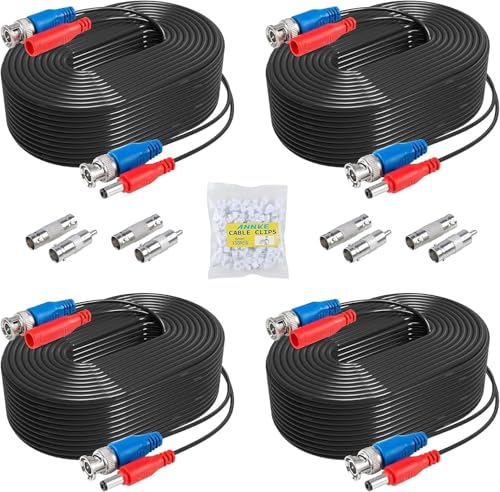 ANNKE 4pcs 30m/100 pies Cable BNC Video, All in One BNC Vídeo Extensión Cable con Conector CC Alimentación y Fuente de Alimentación para CCTV Kit Cámara de Vigilancia DVR Sistema Seguridad Hoga