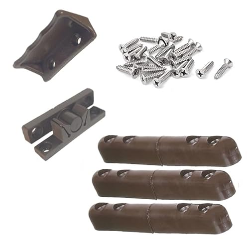 Set accessori zanzariera – 3x cerniere, 1 clips, 1 maniglia, 20 viti montaggio, plastica resistente, colore marrone – montaggio facile e duraturo