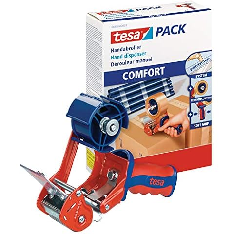tesa 6400 Packband Handabroller COMFORT - Hochwertiger, robuster Abroller für Paketbänder - Profi-Qualität - Für Klebebänder mit bis zu 50 cm Breite Cover