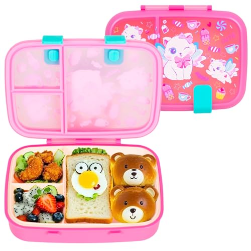 Cute Cartoon Bento Lunch Box for Kids, 800ml/27oz BPA-Free Leak-Proof Food Containers with 3 Compartments, Dishwasher Safe, Back to School Students...