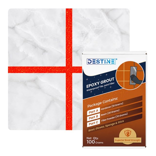 Image of DESTINE Epoxy Grout for Tiles (110 Colours)(100 g), Waterproof Joint Filler, Crack Filler, Tiles Gap Filler, Stain Free, Acid & Chemical Resistance Epoxy Grout (Terracotta [Gold Glitter])