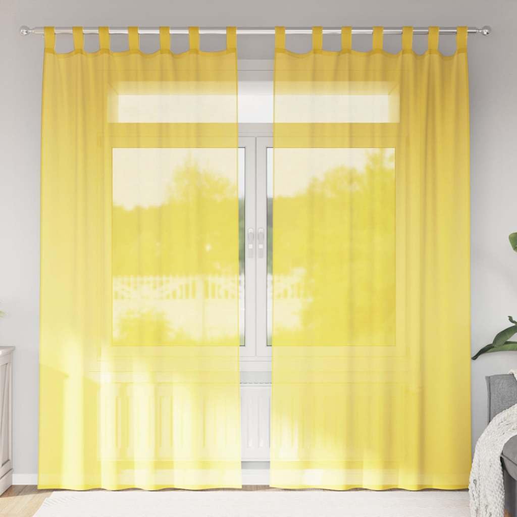 Voile Vorhänge mit Schlaufen 2er Set Gelb 140x225 cm Polyester Gardine halbtransparent für Wohnzimmer Schlafzimmer Sichtschutz Sonnenschutz mit Ösen
