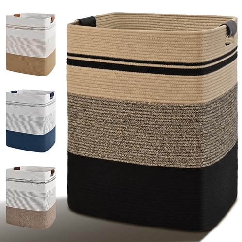 Image of Laundry Hamper, 75L Tall Laundry Basket with Leather Handles, Rectangle Large Clothes Hamper for Organizing, Cotton Woven Laundry Baskets Storage Hampers for Bedroom, Nursery, Living Room