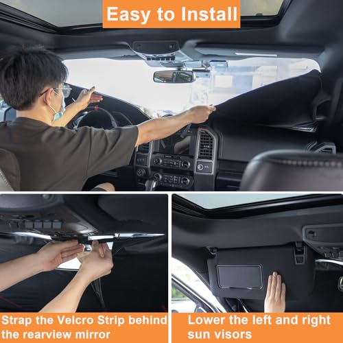 Image of Windshield Sun Shade for Jeep Wrangler JK 2007-2018, Foldable Heat Shield with UV Protection, Custom Fit for 2 /4 Door Models, Car Window Visor Accessories