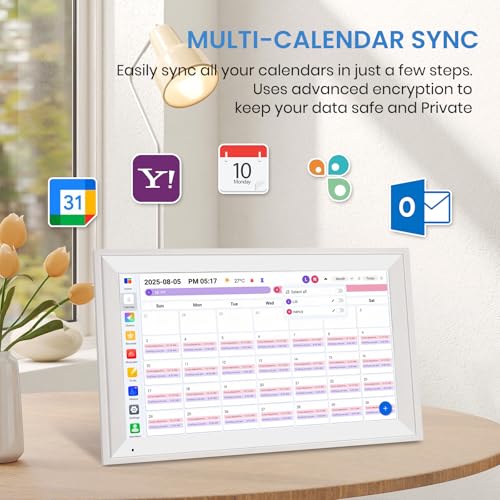 Image of 15.6 inch Smart Digital Wall Calendar, 1920 * 1080P Touchscreen Electronic Wall Planner, Family Schedule Organizer Digital Photo Frame with Built-in 64GB Memory, White
