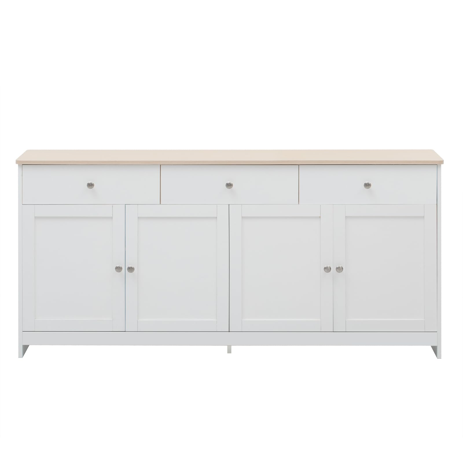 KüChenschrank, Sideboard Kommode Aufbewahrungsschrank mit 3 Schubladen 4 Türen Küchenkommode mit Arbeitsplatte Buffetschrank für Wohnzimmer Schlafzimmer Flur, 160 x 37 x 75 cm (Weiß – 3 Schubladen A)