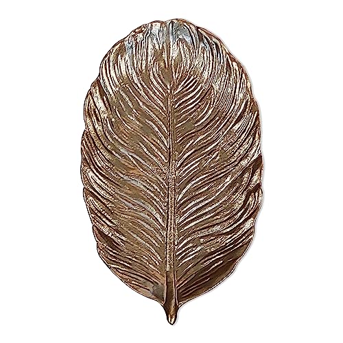 Image of Art Street Golden Palm Leaves Tray MDF Wall Plate For Living Room, Decorative Wall Hanging Carved Decal for Home Decor (Set of 3, 7x11.5 Inch)