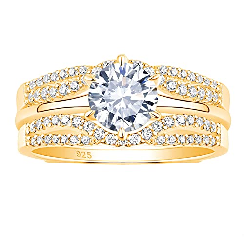 Alliance cz de mariage jaune en argent 925 avec solitaire rond pour un cadeau romantique
