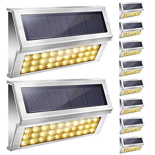 JACKYLED 30 LED Solar Deck Step Lights Outdoor, 10 Pack...