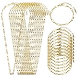 SMYHTGLIF 20 Pack Paperclip Chain Bulk Necklace Bracelet for Jewelry Making 4mm Gold Plated Stainless Steel Necklace Bracelet for Women
