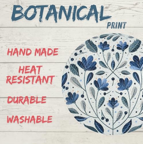 Image of LaVichitra Cotton Table Placemat | Dining Table Mat | Bed Side Table Mat | Cotton Round Shape Placemats | Washable PlaceMat for Shelves & Plant Pots - Pack of 6, Botanical Print