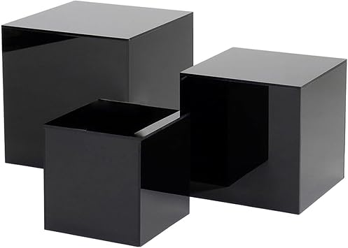 Acrylic Cube Display Box Set of 3 10cm 17cm 12cm Cube Multifunctional Use, Black