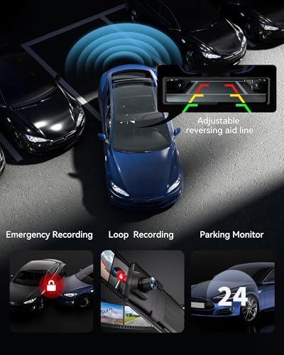 Image of REDTIGER T27 Mirror Dash Cam,Front and Rear Mirror Camera with 4K+2.5K,11 Inches UHD Touch Screen Rearview Mirror for Car,32GB Card Included,GPS,Night View,Parking Mode
