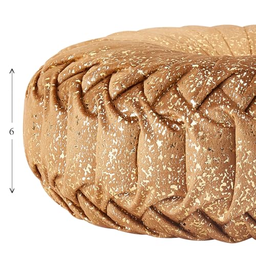 Image of EUCIOR Round Throw Pillows,Brown Throw Pillows,Gold and Brown Decorative Pillow,Pumpkin Pleated Handmade Round Velvet Decorative Pillow for Sofa Bedroom Livingroom