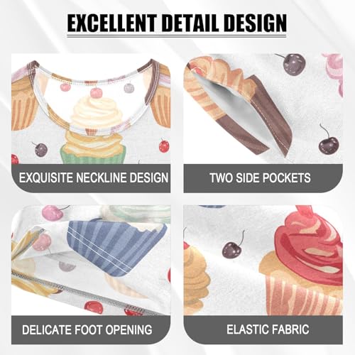 ALAZA Cupcake Ice Cream White Summer Pajamas Short Sleeve 2 Piece Sleepwear Top and Bottom Pajama Set Unisex4