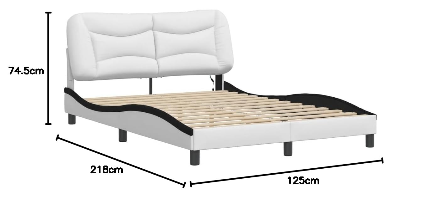 Estructura de cama con LED 120 x 200 cm, piel sintética, diseño ondulado moderno, estructura de metal resistente, para jóvenes y habitaciones de invitados